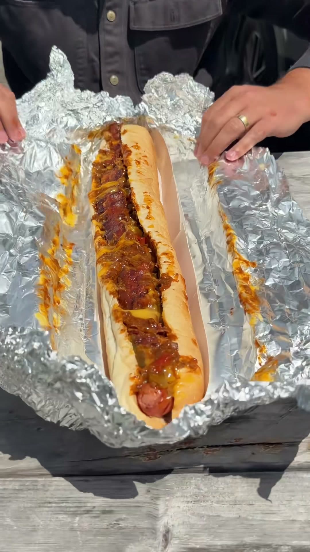 Two-Foot Chili Cheese Hot Dog