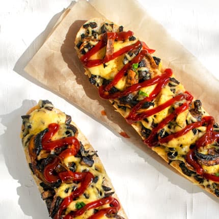 Polish Zapiekanka: Toasted Baguette with Sautéed Mushrooms & Cheese