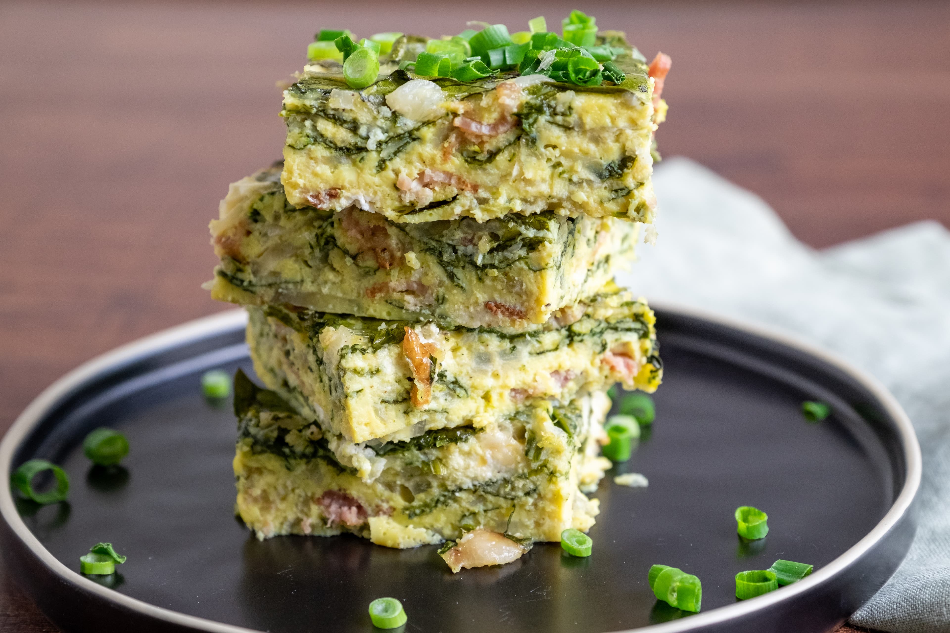 Goat Cheese, Shallot, Bacon, Spinach Frittata