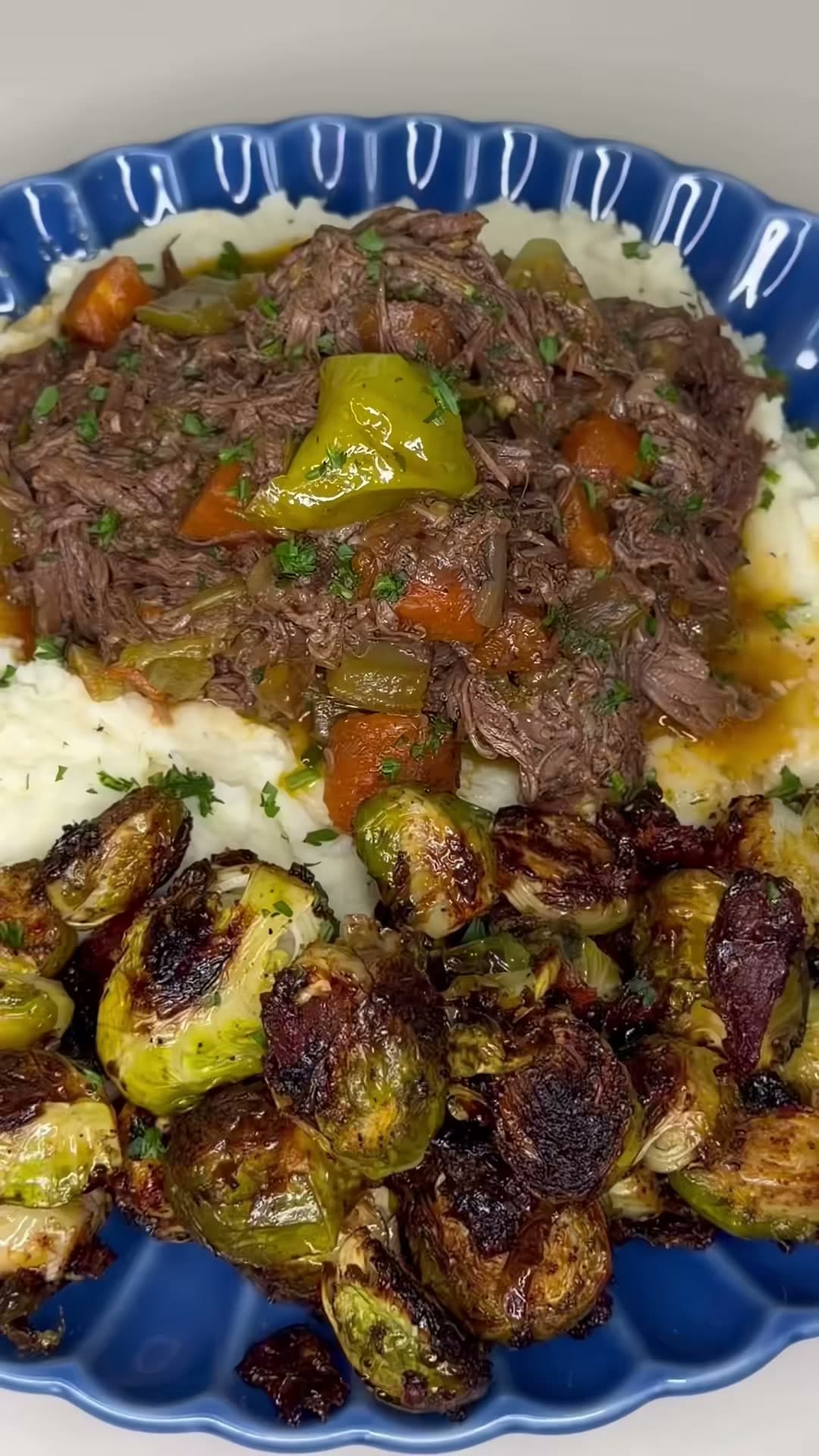 Pot Roast with Mashed Potatoes and Brussels Sprouts