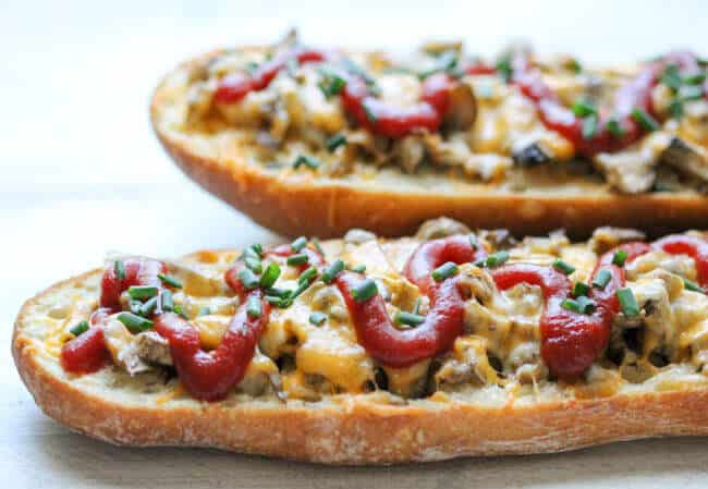 Zapiekanka (Open Face Sandwich with Mushroom and Cheese)