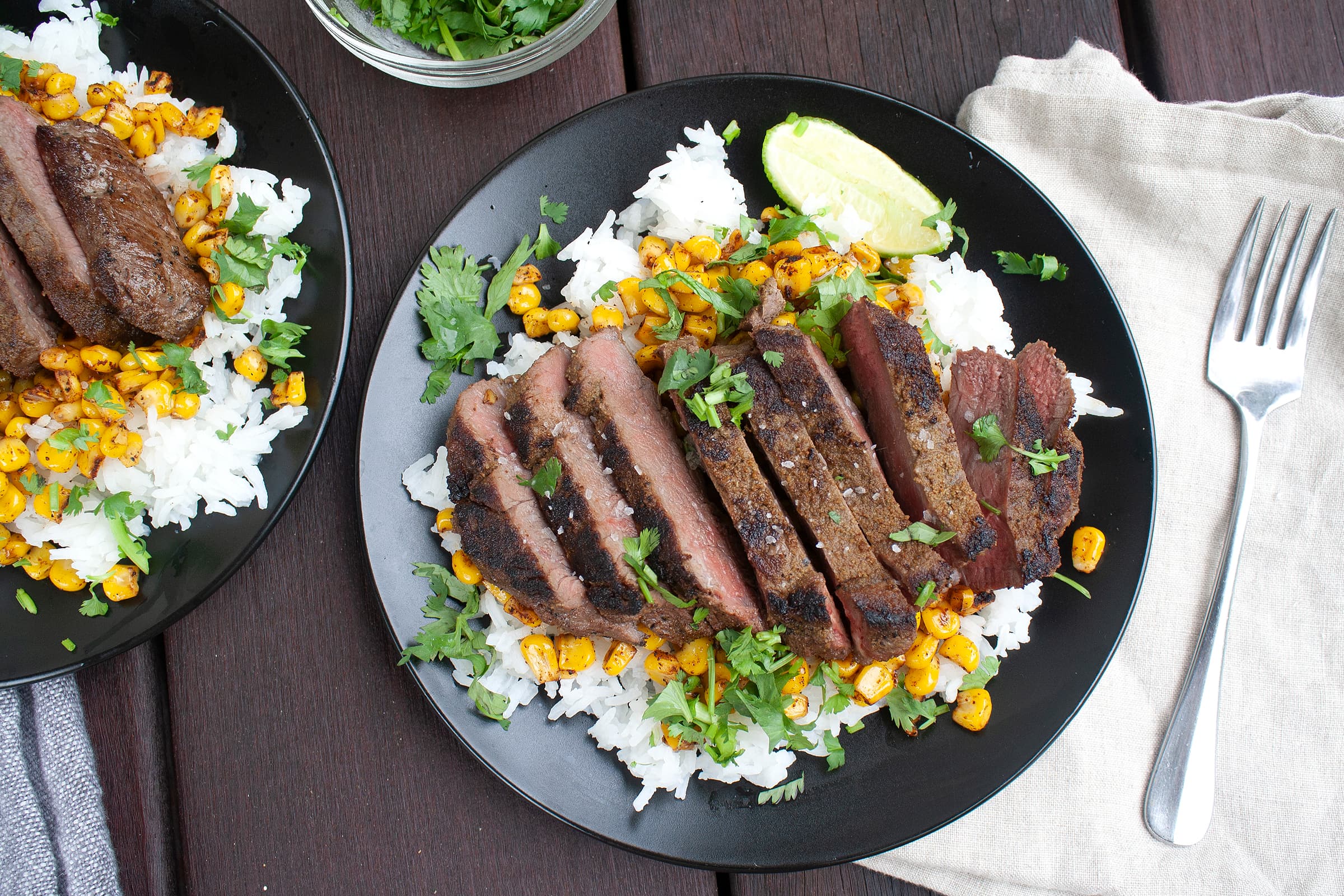 Cumin Rubbed Steak with Charred Corn