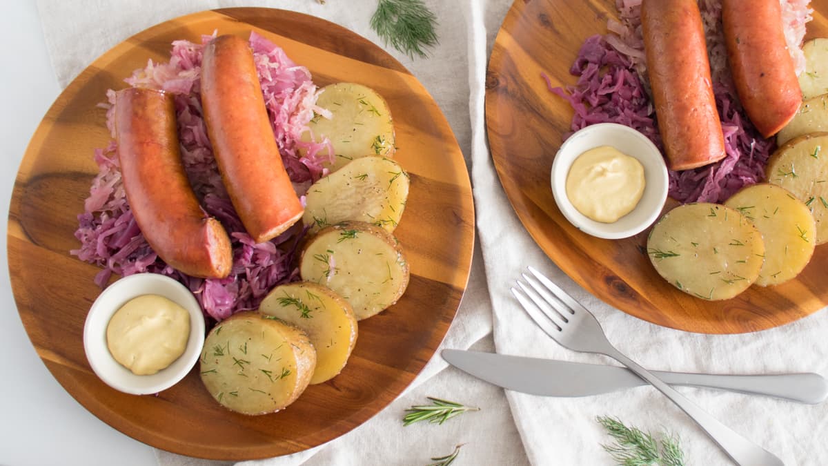 Beer Braised Brats with Dilly Potatoes