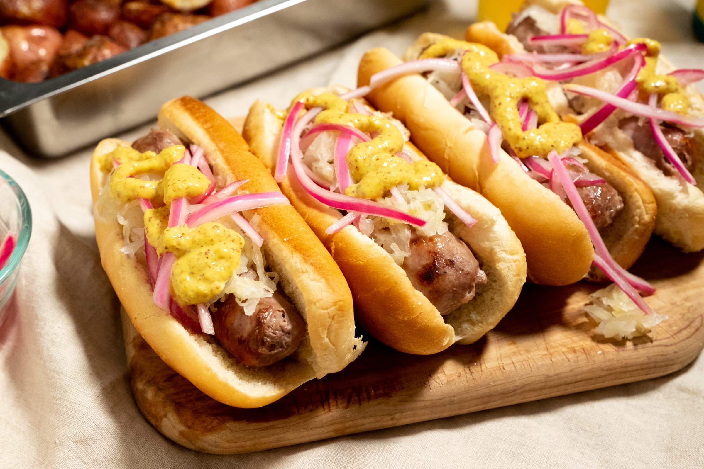 German Beer Bratwurst With Sauerkraut And Potatoes