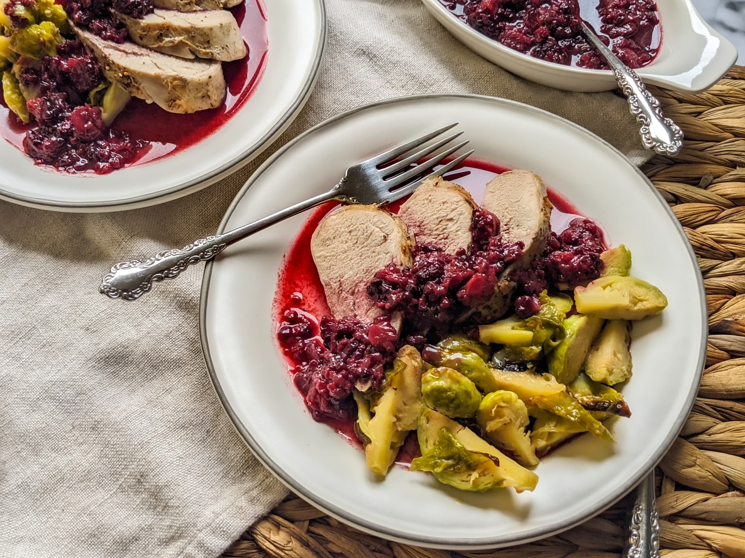 Blackberry Balsamic Pork Tenderloin with Honey Mustard Brussel Sprouts