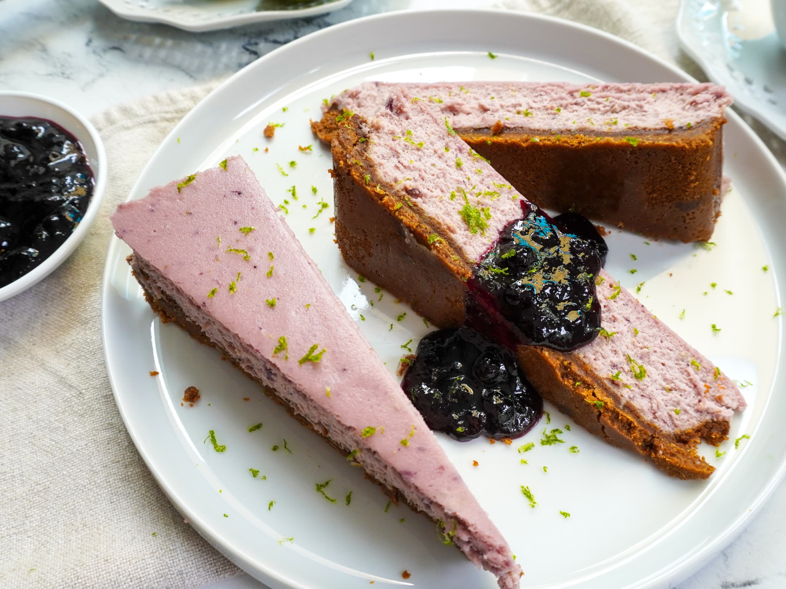 Blueberry Lime Cheesecake with Gingersnap Crust