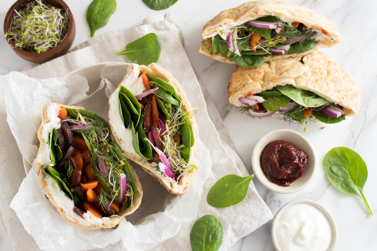 Braised Carrot and Beet Pitas