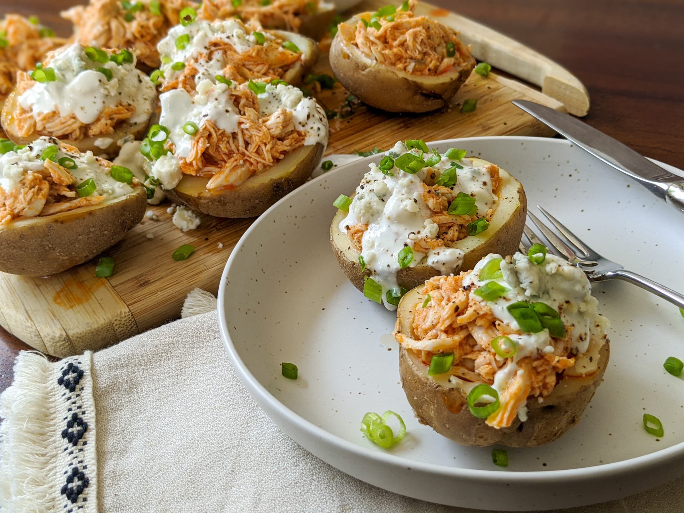 Buffalo Sauce and Blue Cheese Potato Skins