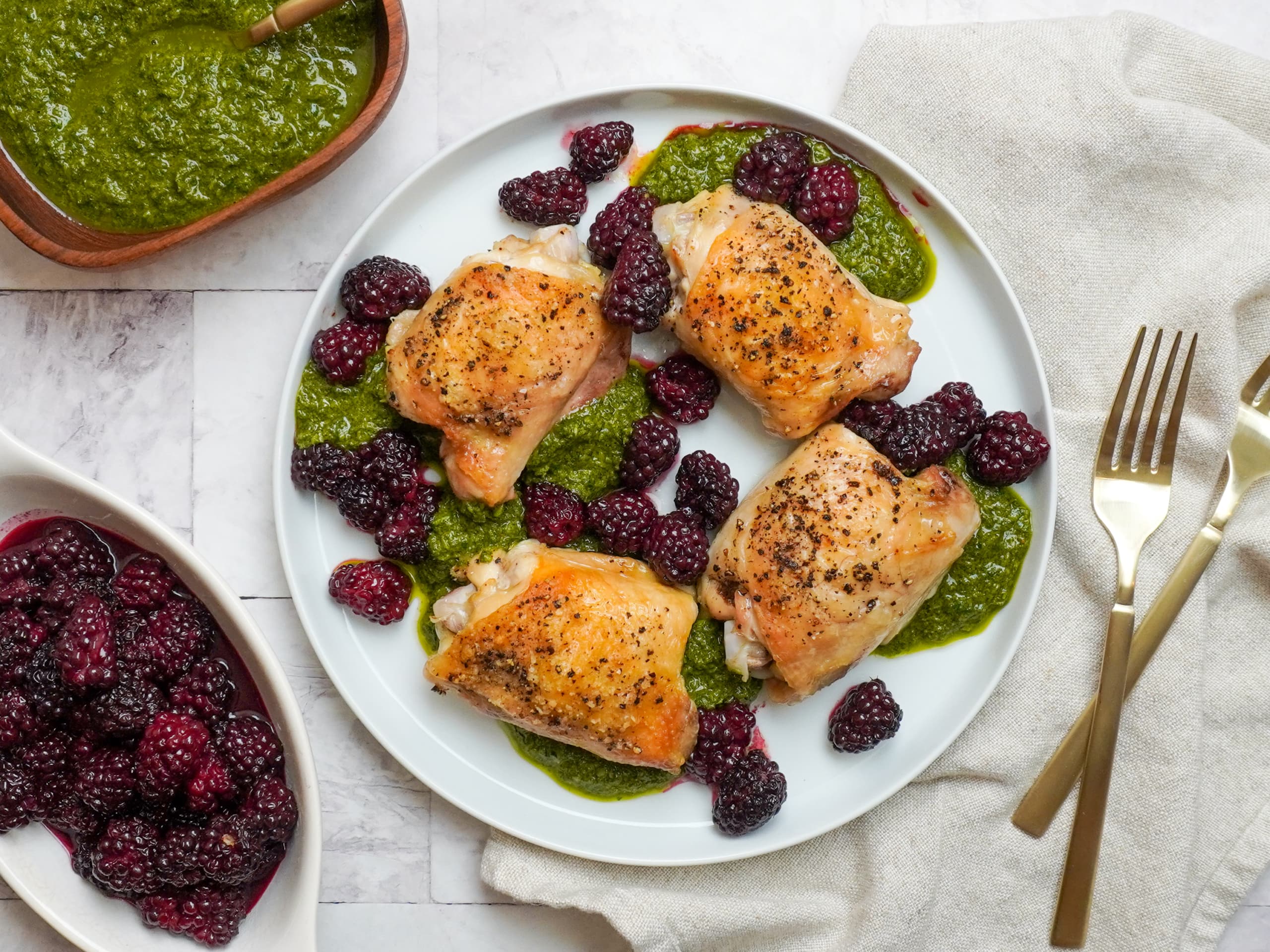 Chermoula Chicken Thighs with Roasted Blackberries