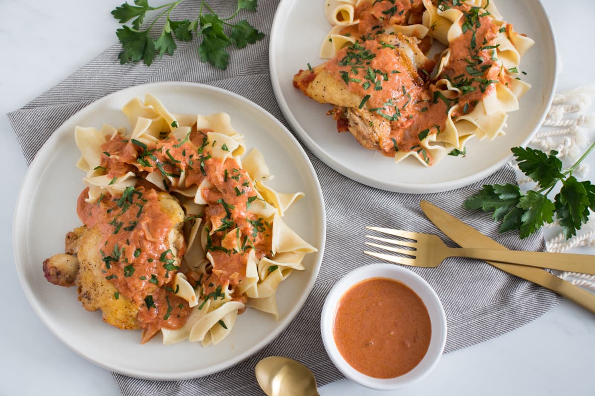 Chicken Paprikash with Buttered Egg Noodles