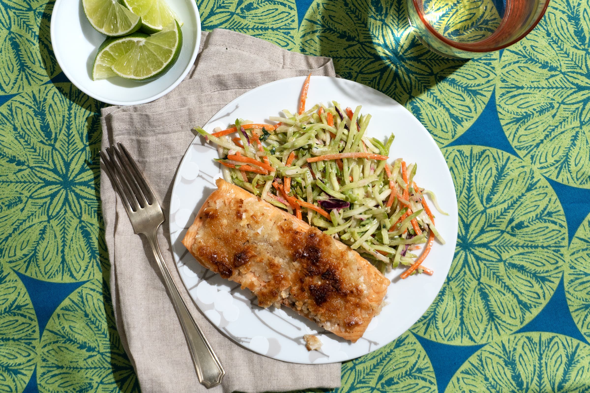 Coconut Crusted Salmon Fillets with Broccoli Slaw