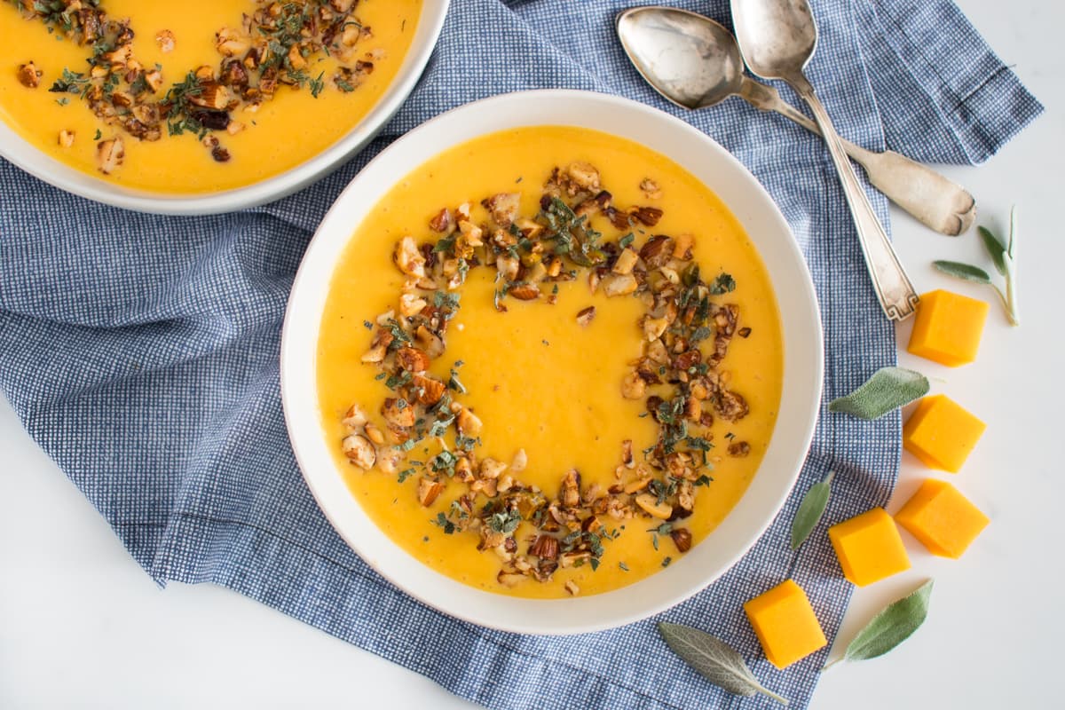 Butternut Squash Soup with Maple Nut Crunch Topping