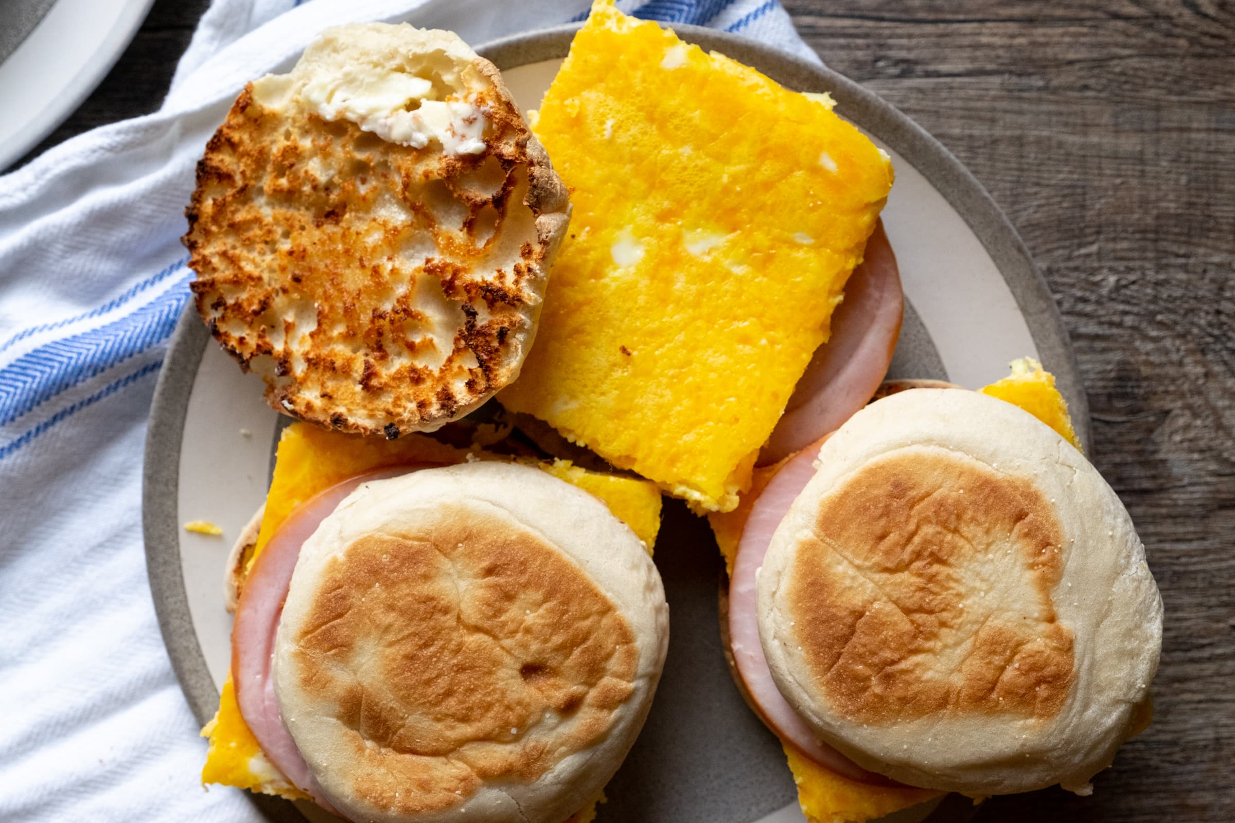 Cheesy Egg and Canadian Bacon Sandwiches