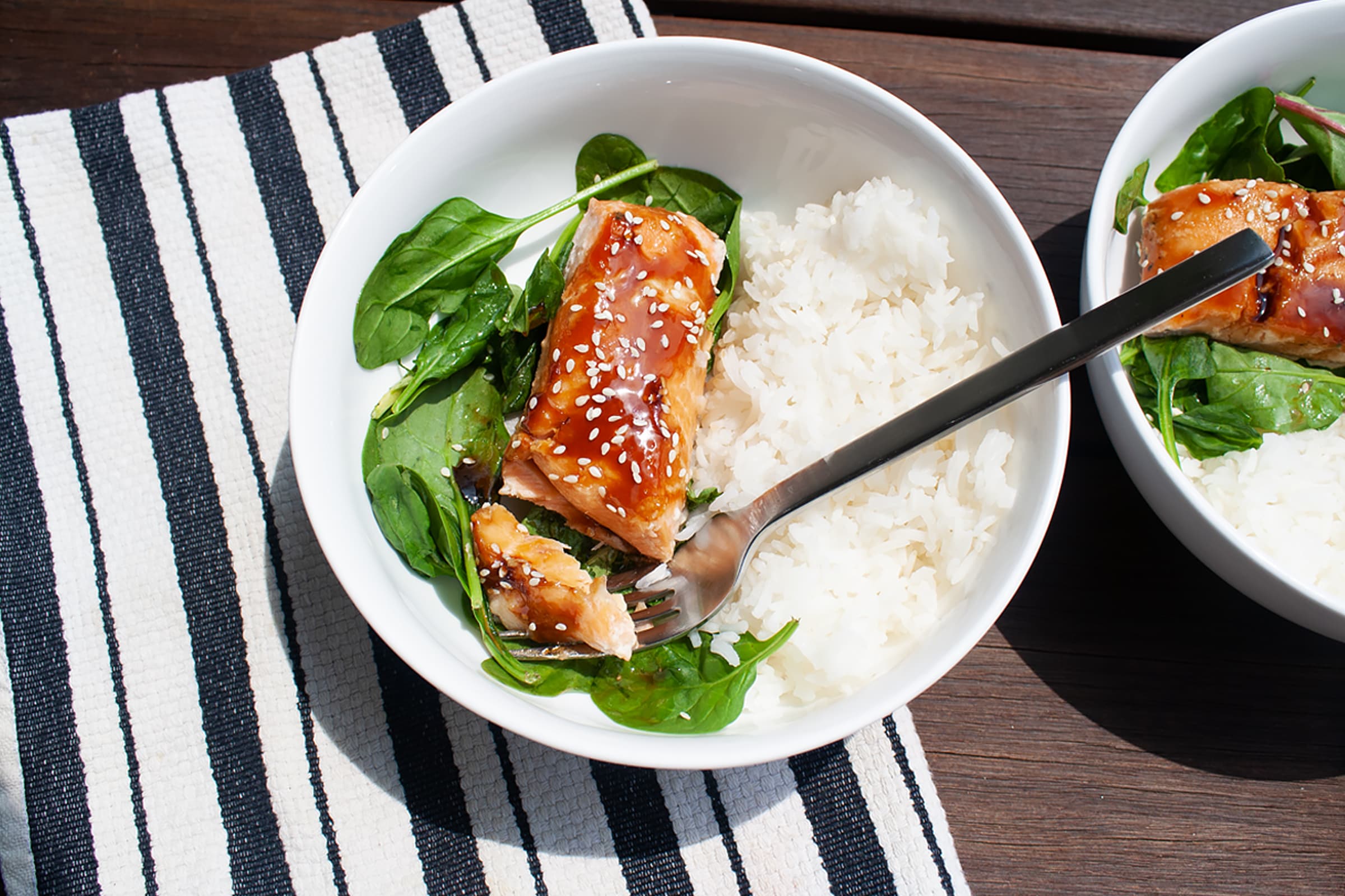 Glazed Salmon with Spinach and Rice