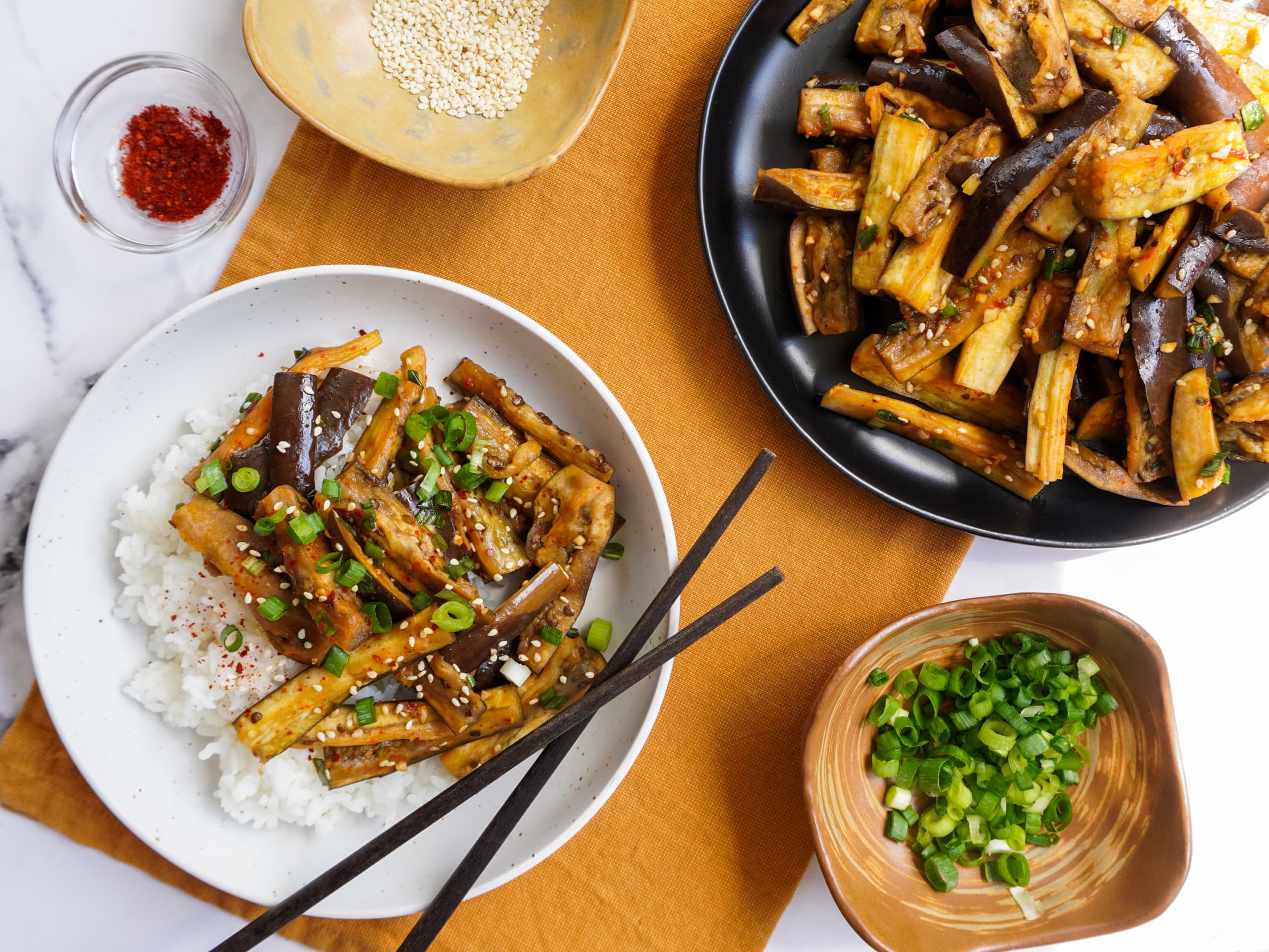 Gaji-Namul with Sticky Rice (Korean Steamed Eggplant)