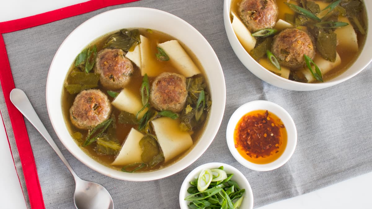 Asian Pork Meatball Noodle Soup