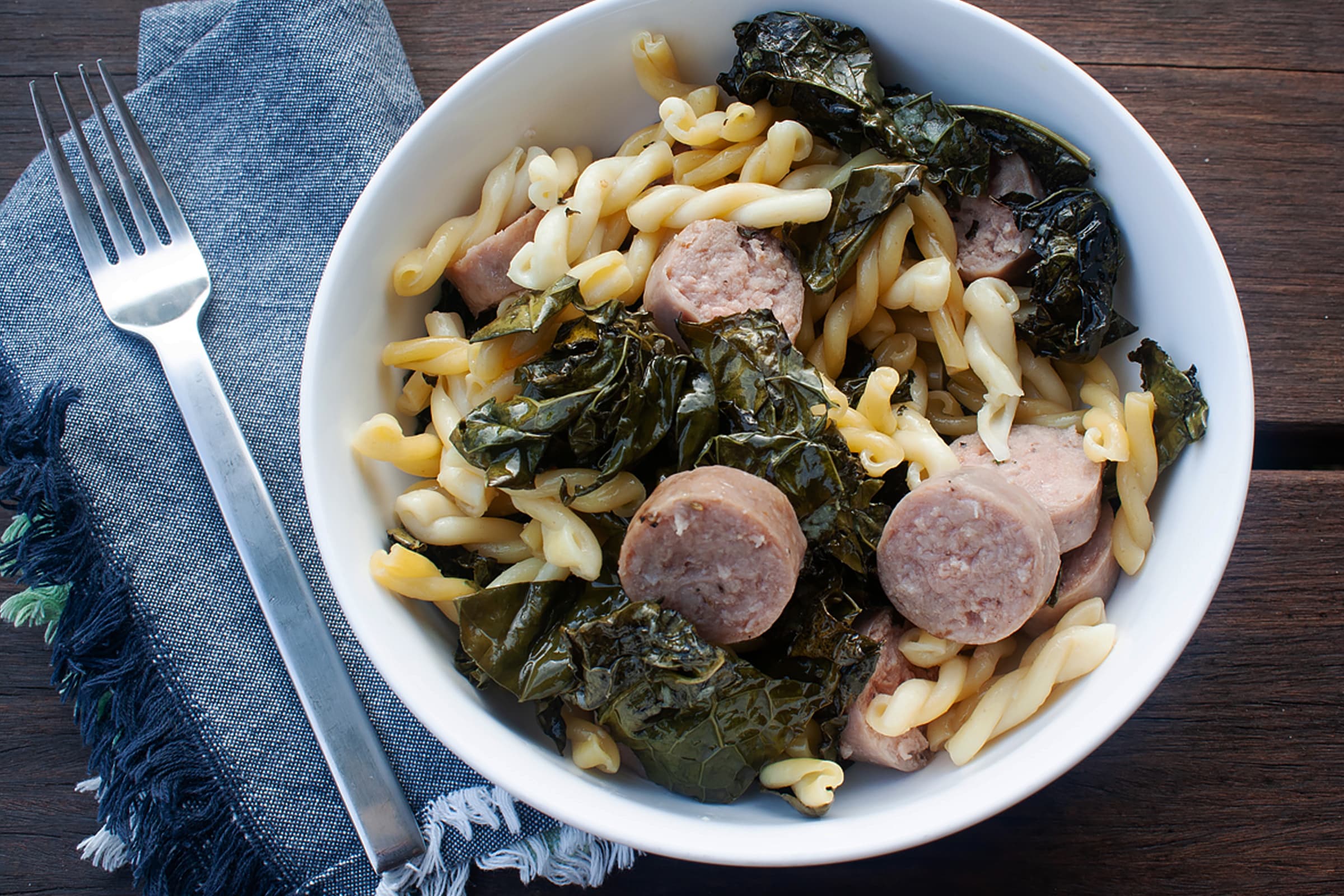Garlicky Greens with Sausage and Pasta