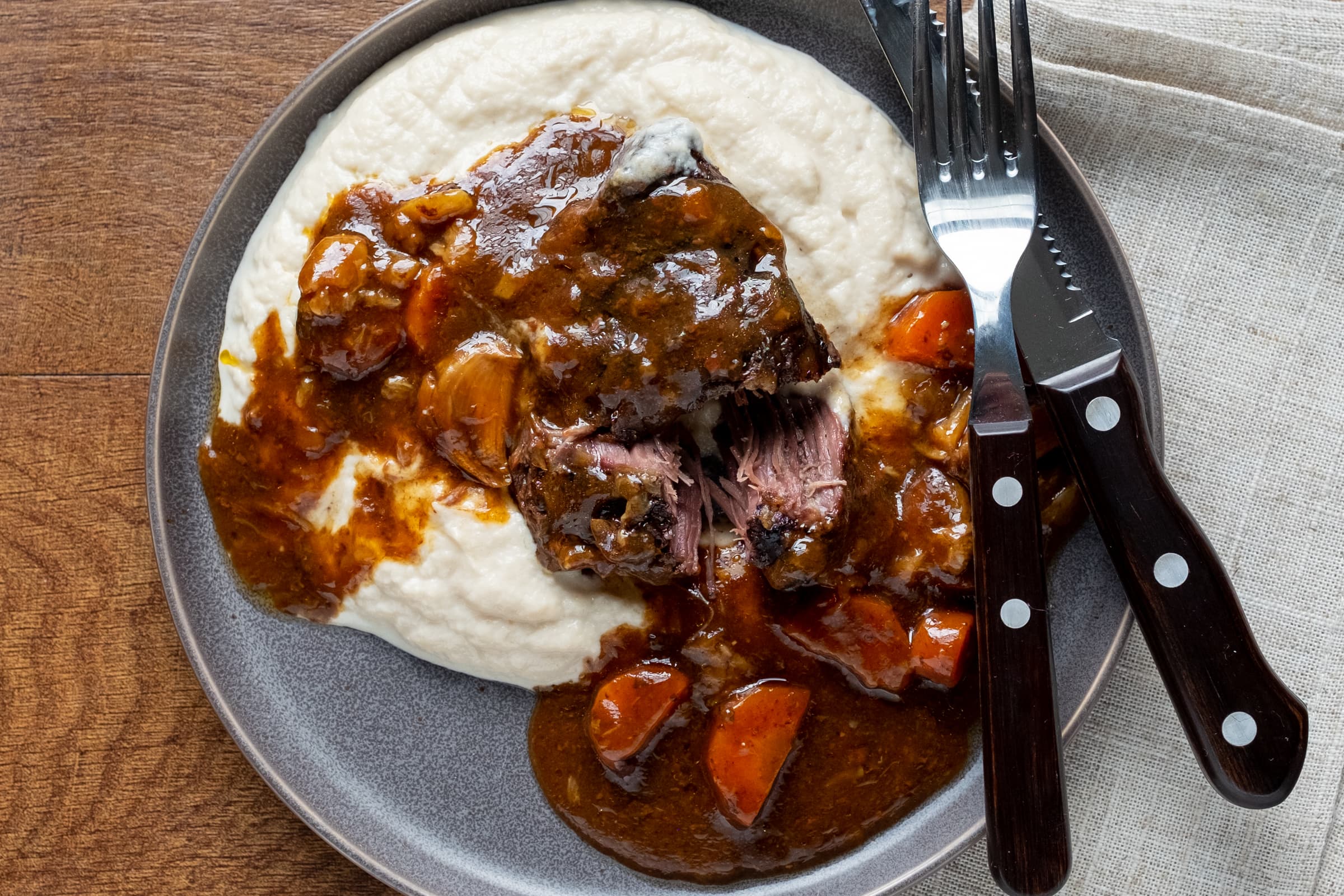 Garlic-Braised Short Ribs with Cauliflower Puree