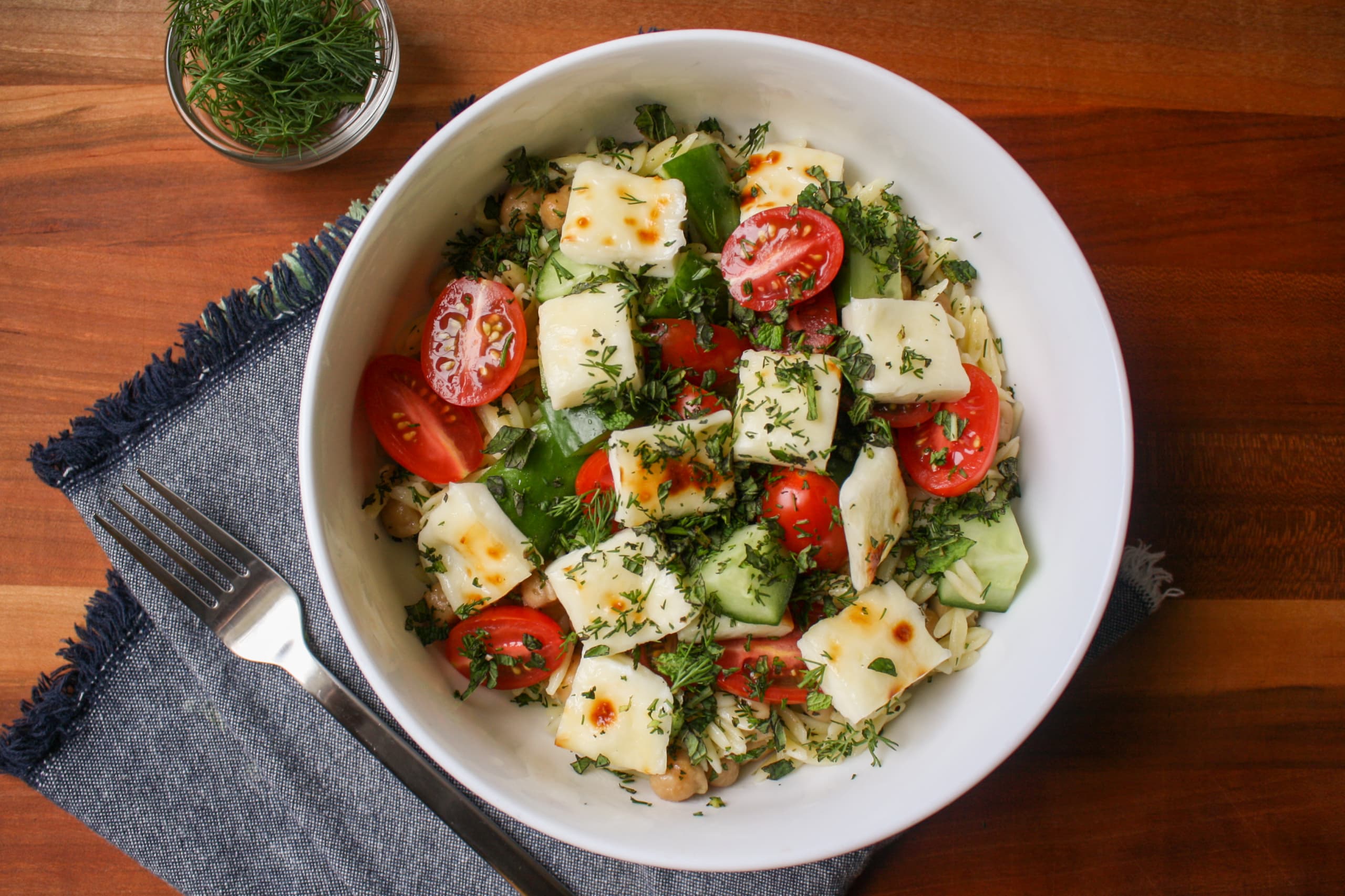 Greek Orzo Salad with Halloumi