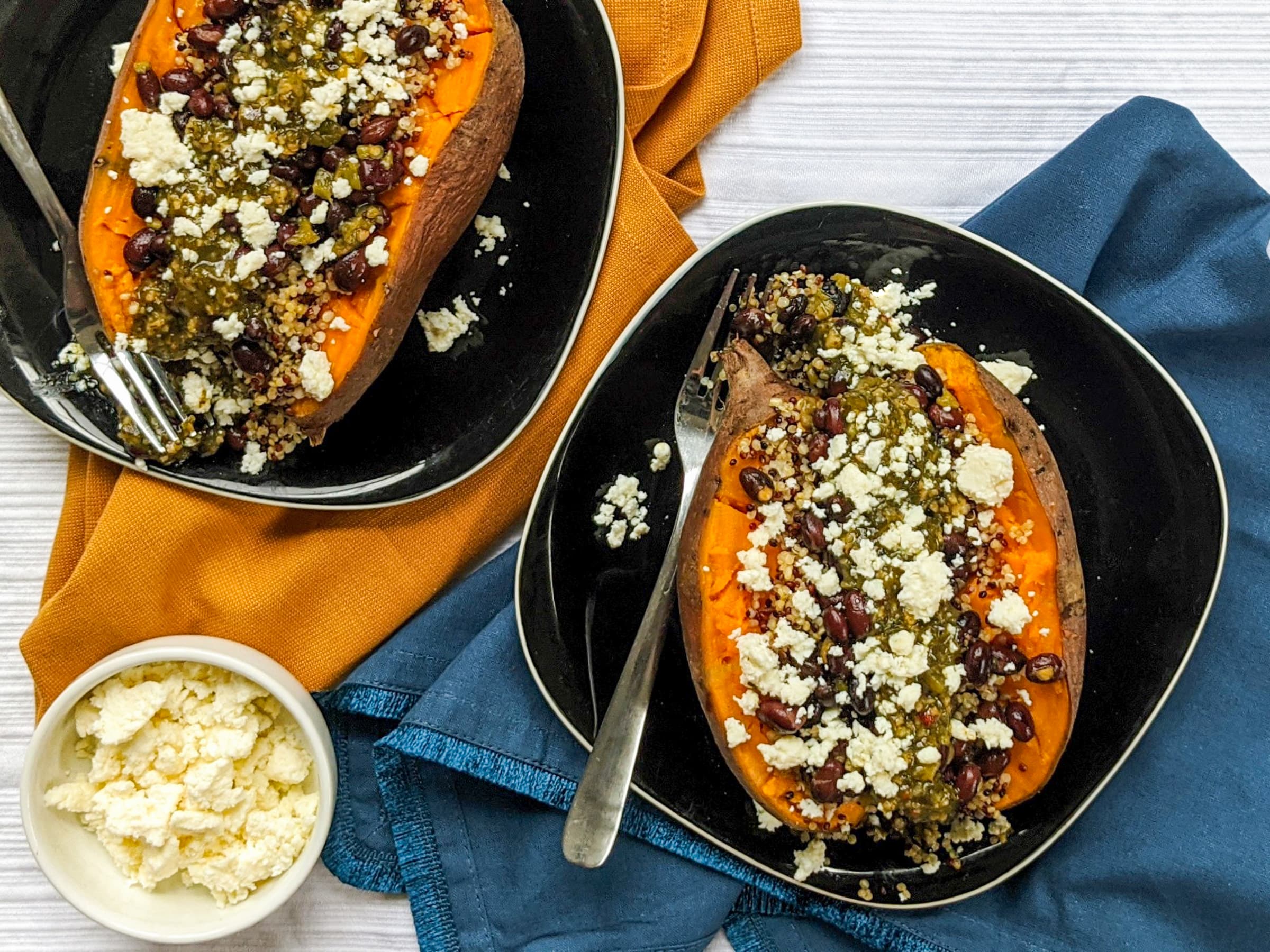 Green Chili Black Bean Loaded Sweet Potatoes