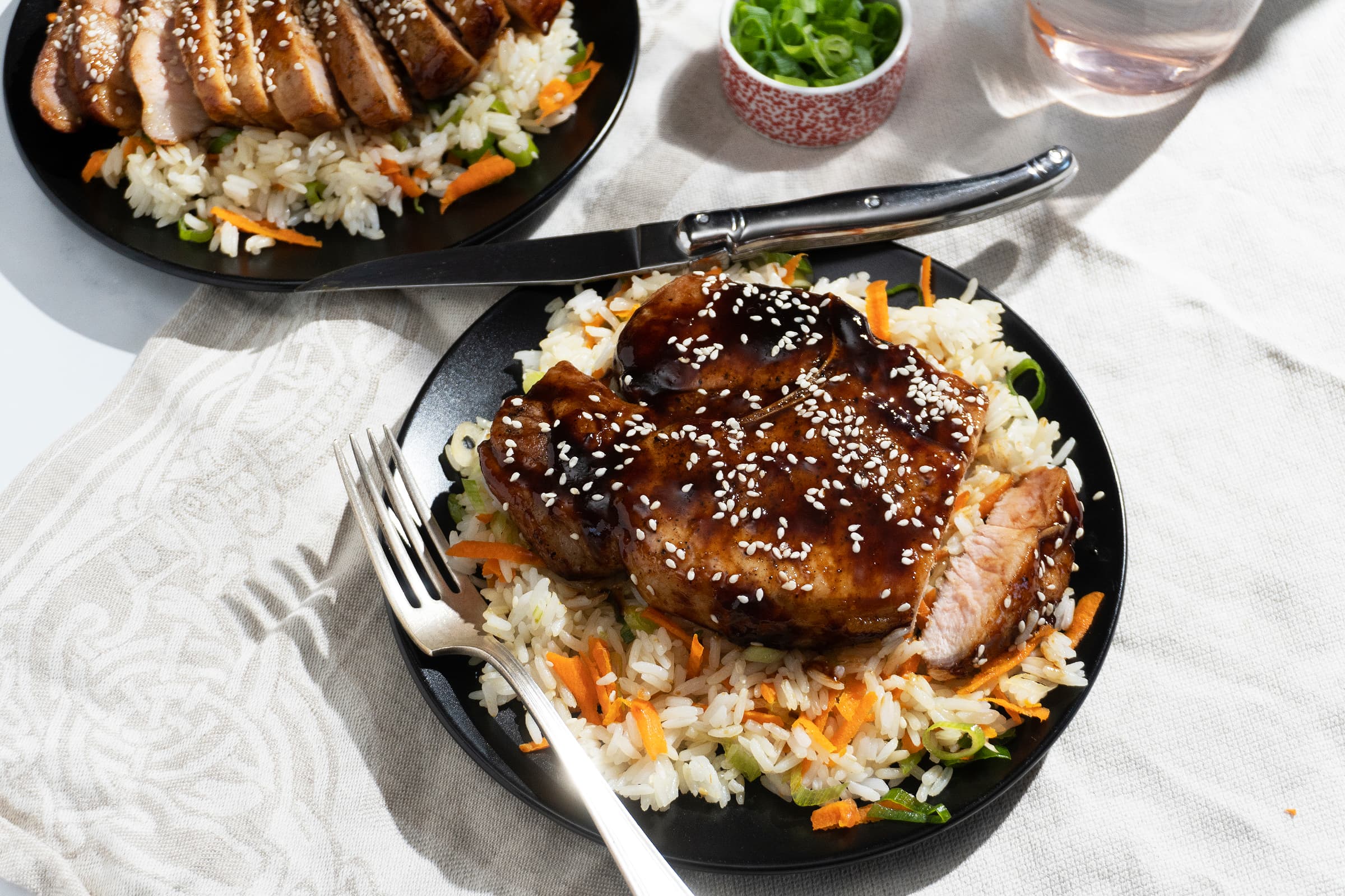 Hoisin Pork Chops with Sesame Rice