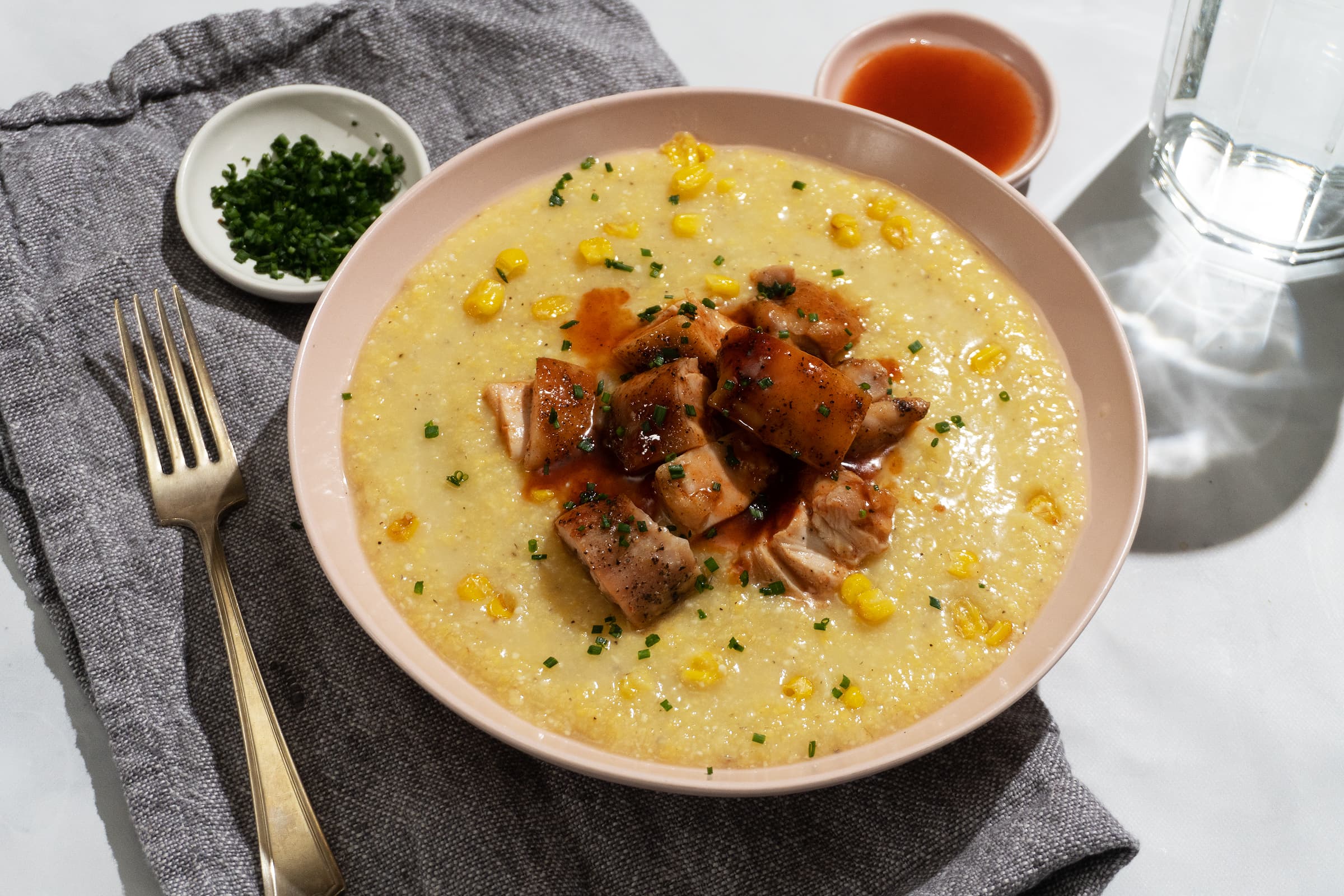 Hot Honey Chicken with Sweet Corn Grits