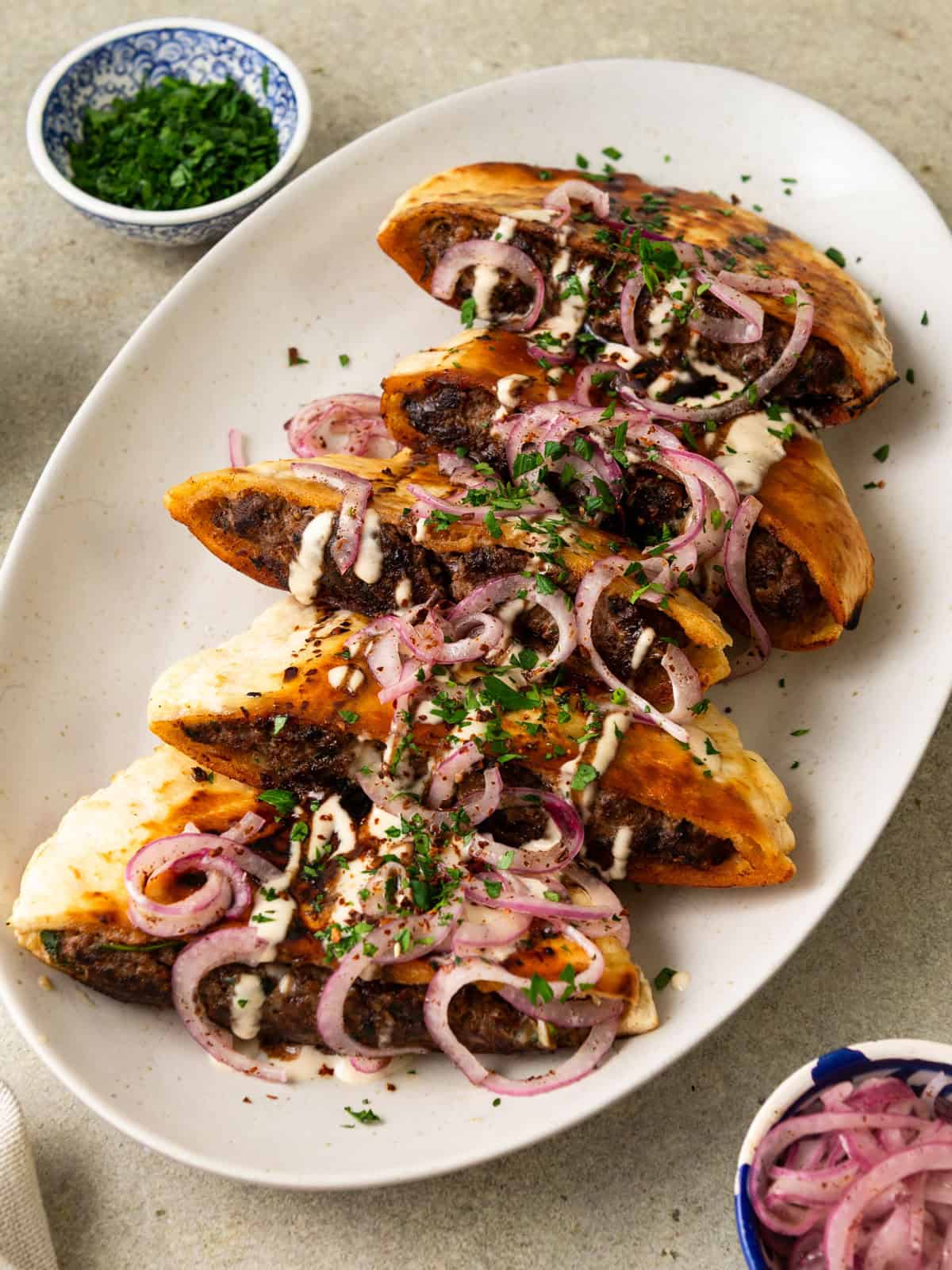 Beef Arayes (Lebanese Meat Stuffed Pitas)