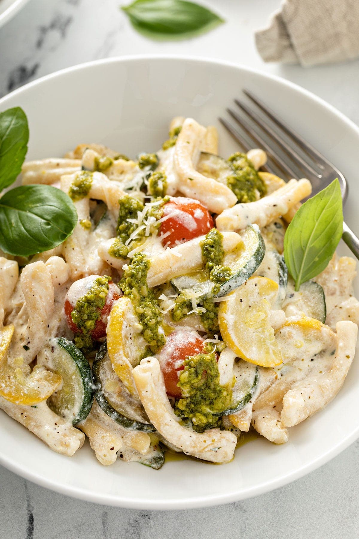 Casarecce Pasta Recipe with Zucchini, Ricotta and Basil Pesto