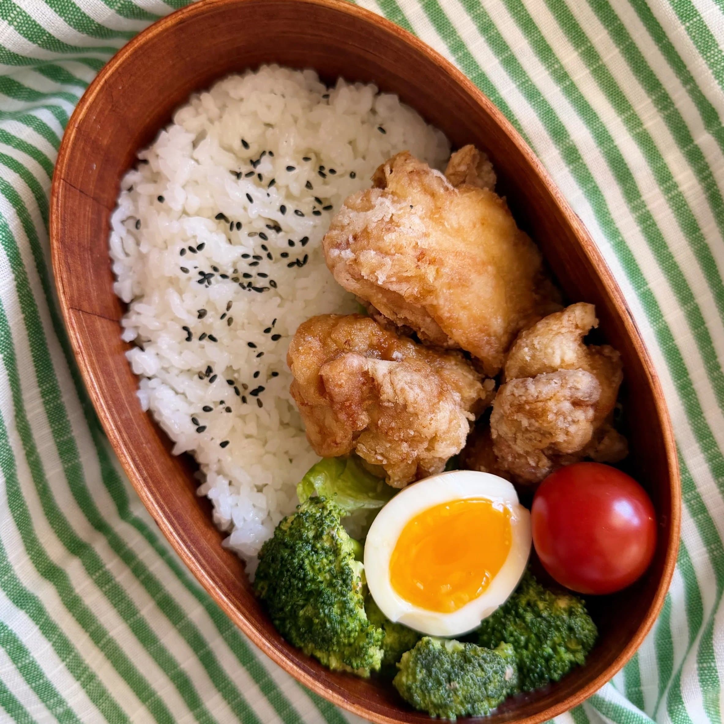 Karaage Bento (Karaage, Broccoli Salad, and Ajitsuke Tamago)
