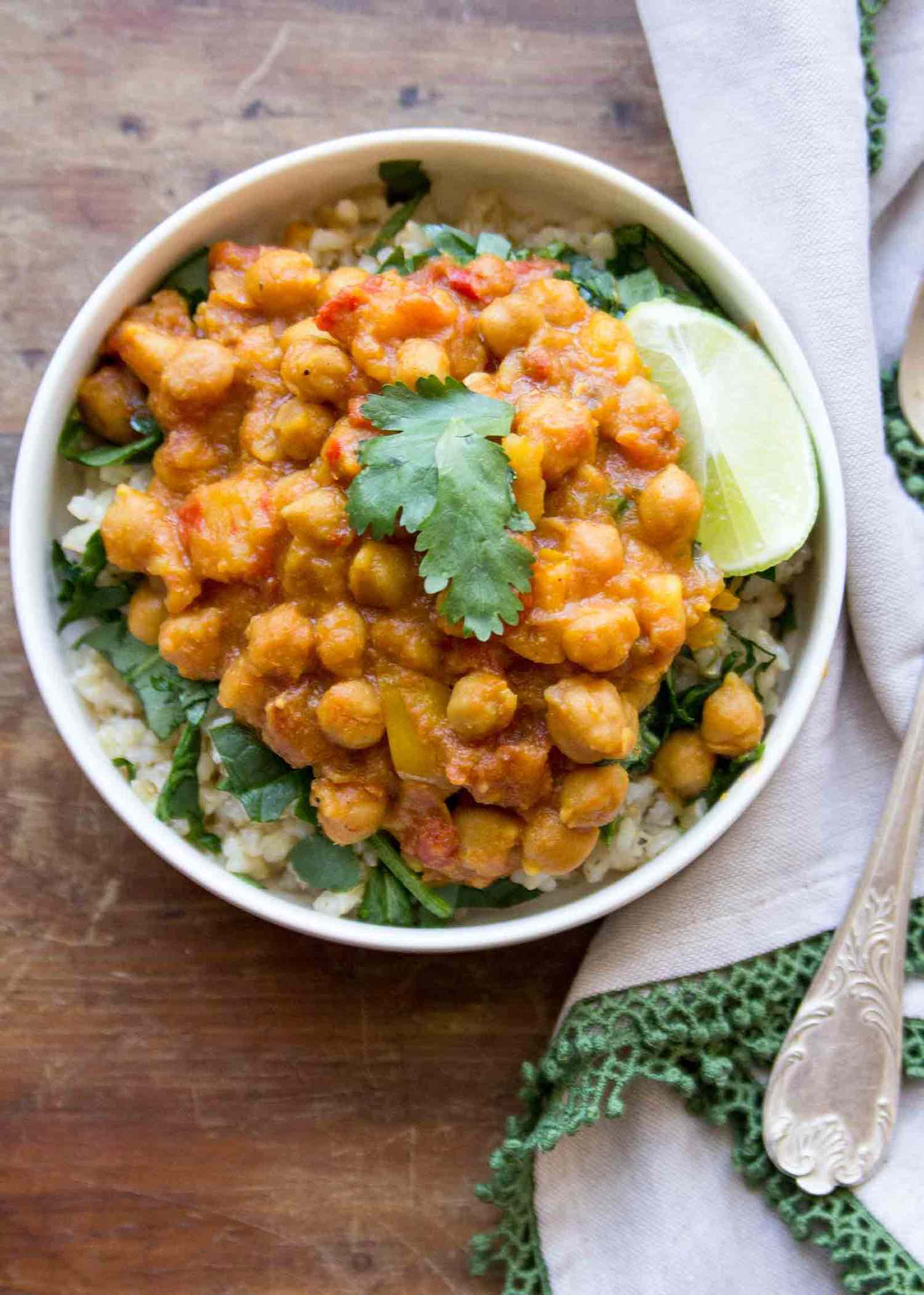 Chickpea Curry with Sweet Potatoes and Red Peppers
