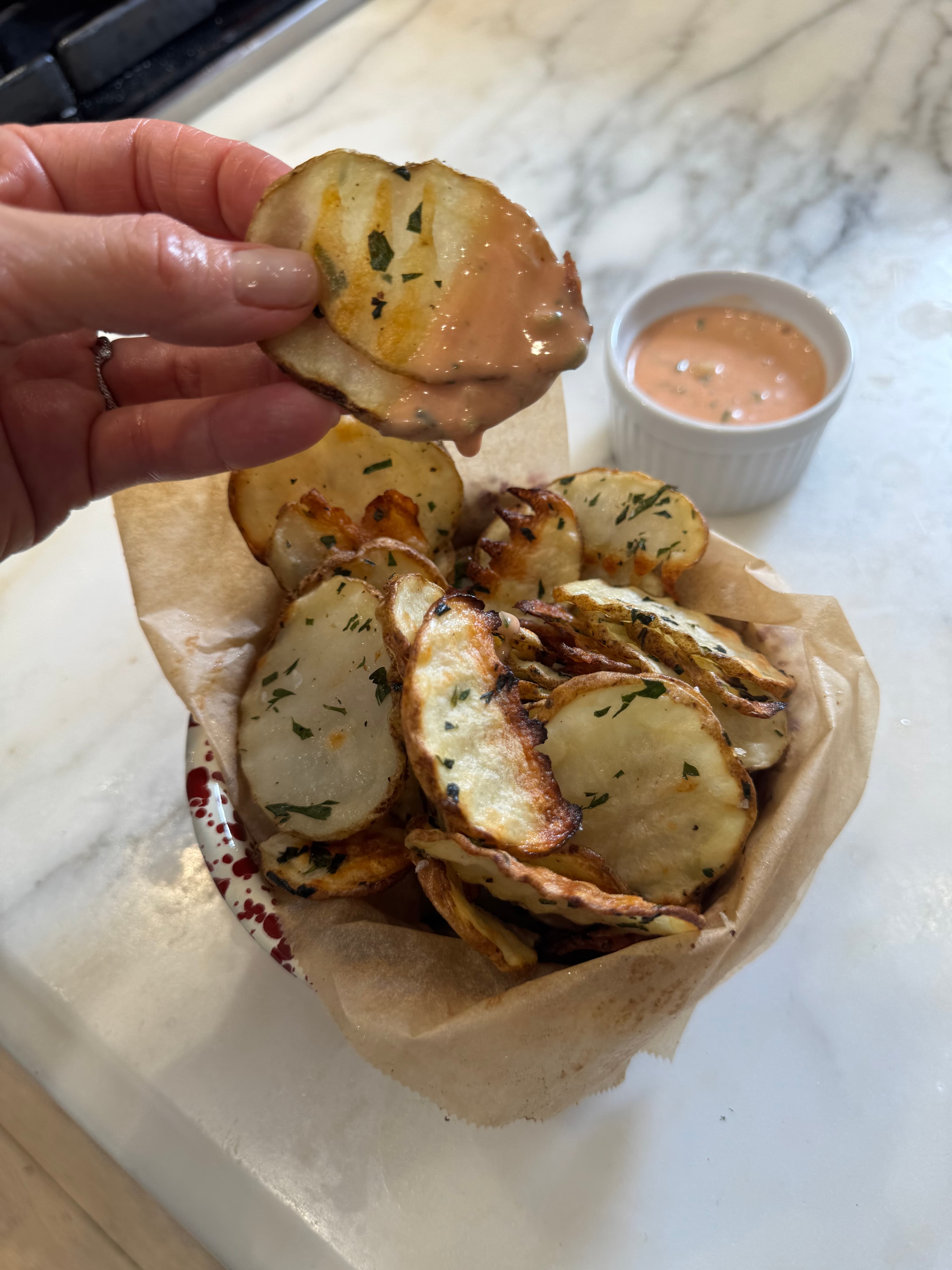 Sweetgreen-Style Ripple Fries with Creamy Dill Pickle Sauce