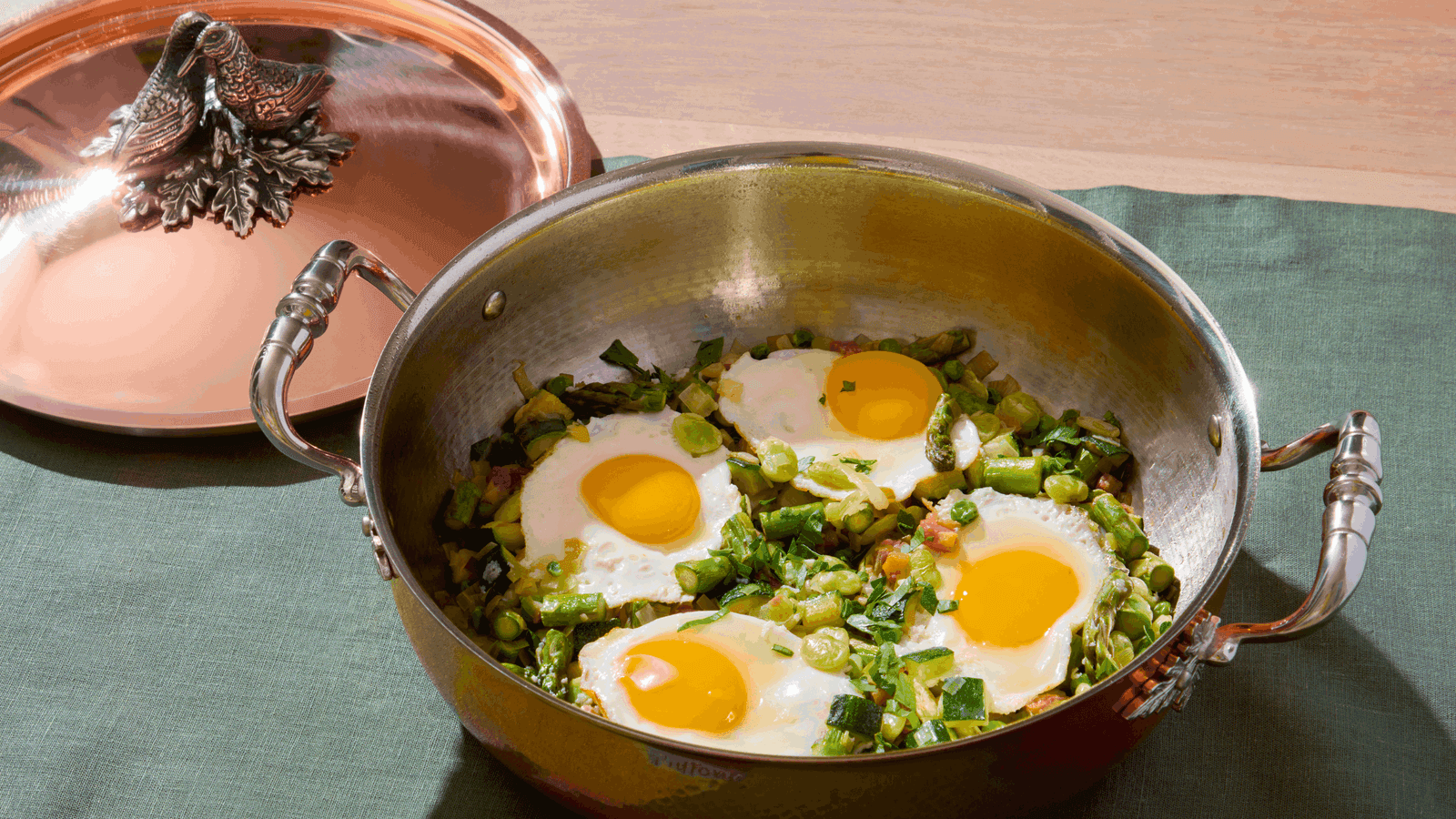 Uova in Purgatorio (Eggs in Purgatory) with Spring Vegetables