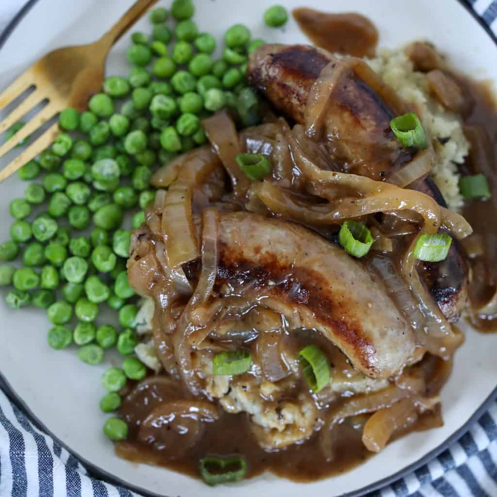 Irish Bangers and Mash Sausage Recipe with Onion Gravy