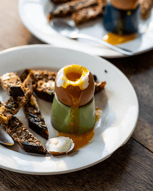 Dippy Eggs with Anchovy, Chilli, and Rosemary Soldiers