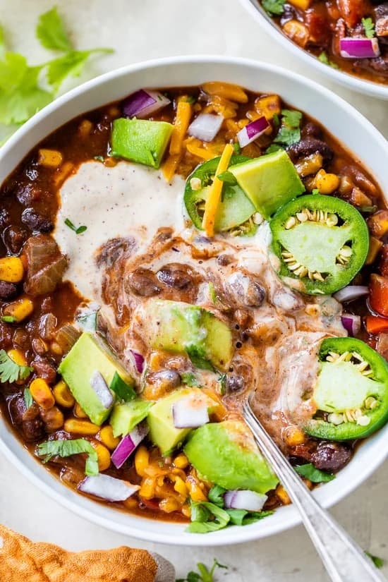 Easy Black Bean Vegetarian Chili with Spiced Yogurt