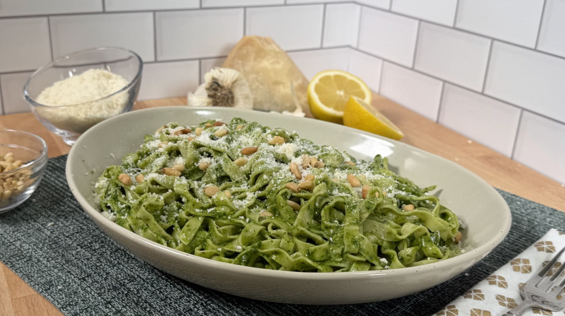 Pesto Pasta with Homemade Pasta and Basil Pesto