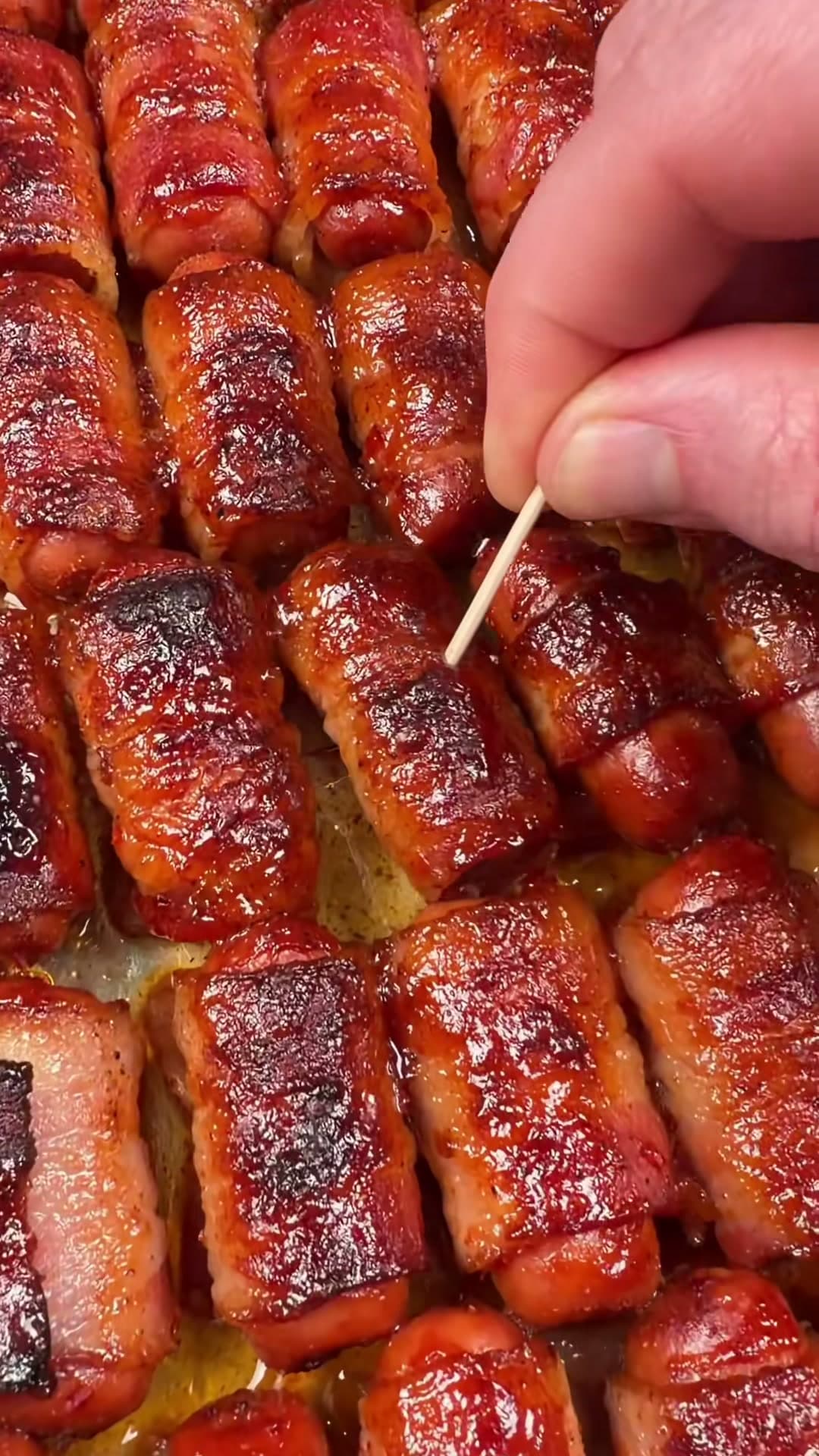 Bacon-Wrapped Little Smokies With BBQ Glaze