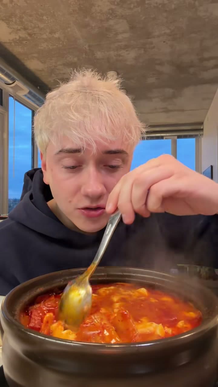 Kimchi Jjigae with Soup Dumplings and Onion Cups