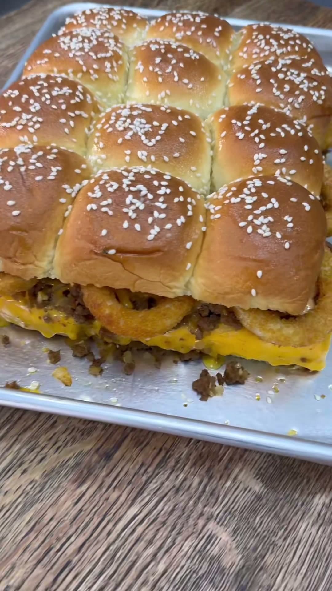 Onion Ring Cheeseburger Sliders