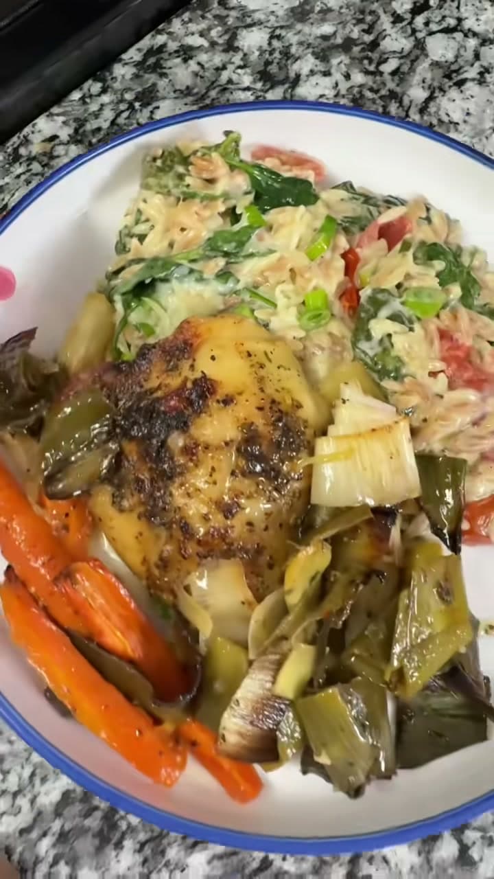 Roasted Garlic & Herb Chicken with Spinach Parmesan Orzo