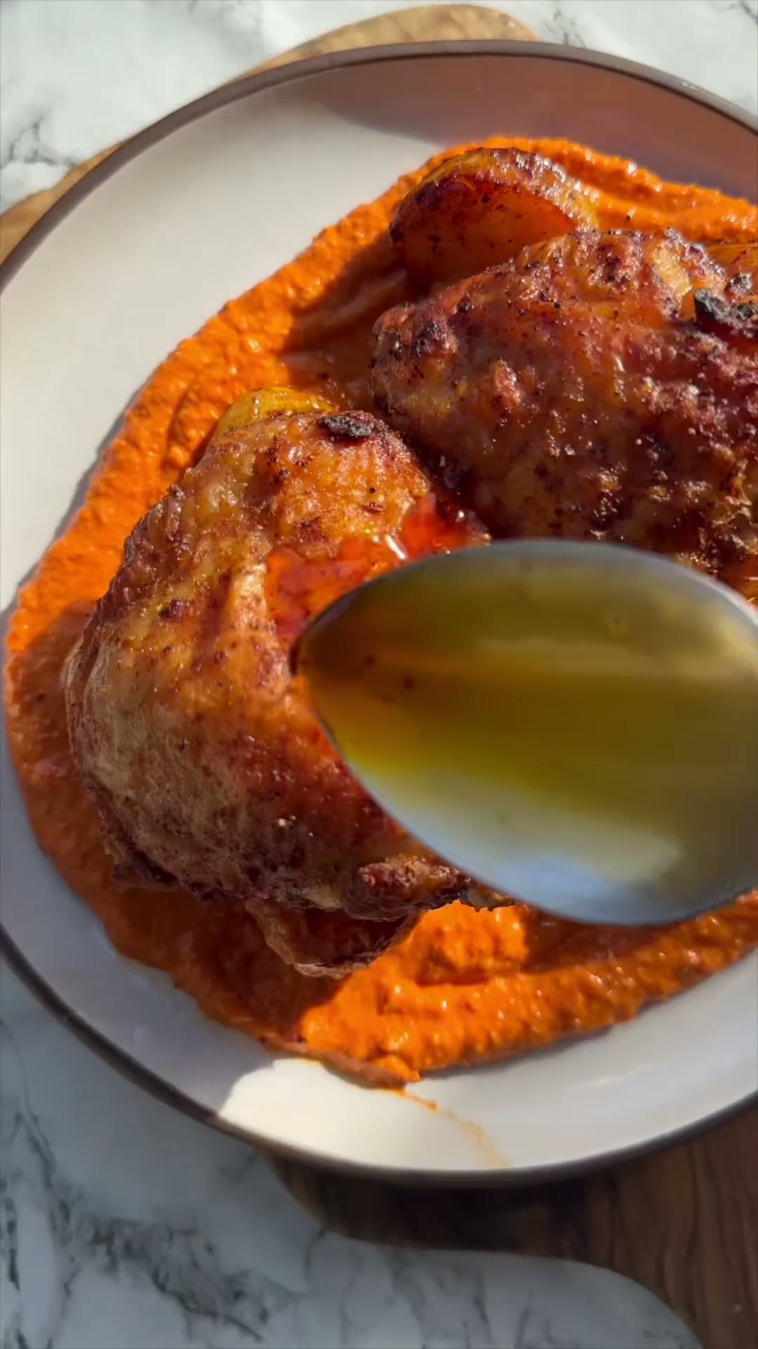 Crispy Roasted Chicken and Potatoes with Romesco Sauce