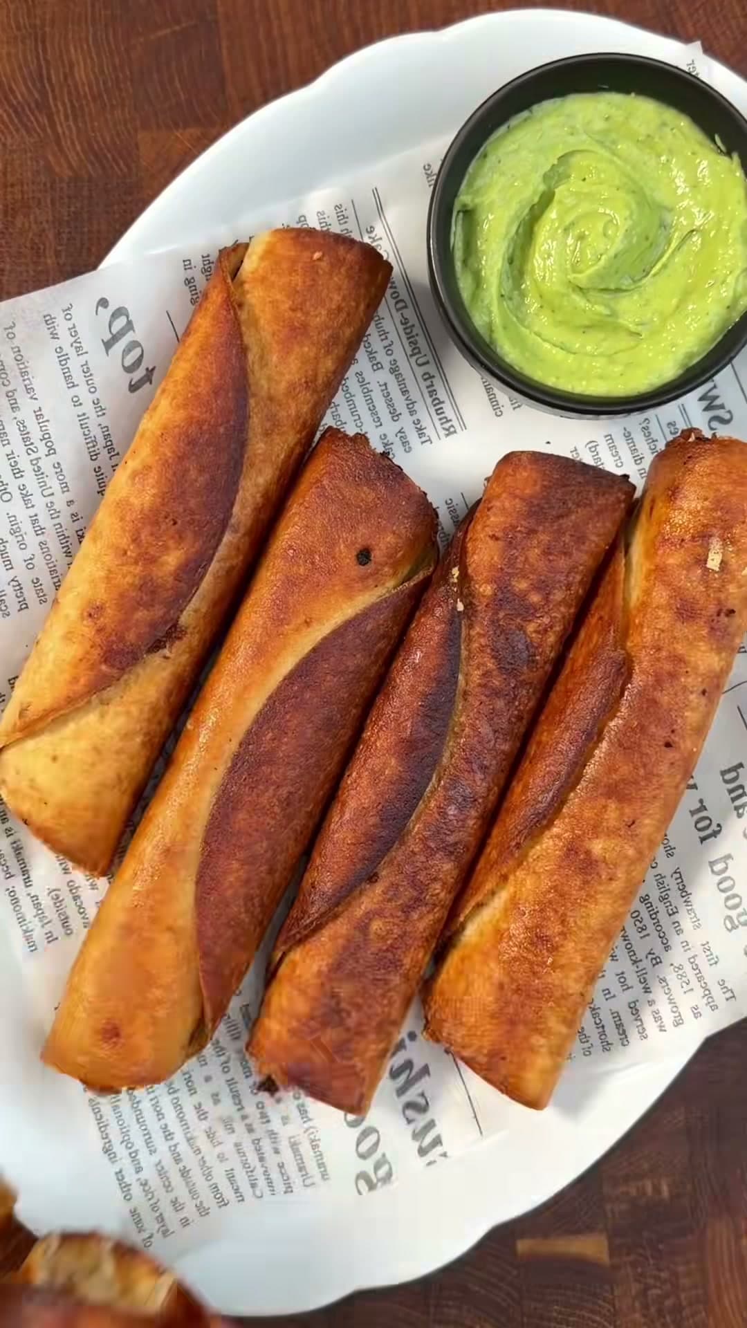 Crispy Beef and Cheese Taquitos with Avocado Dip