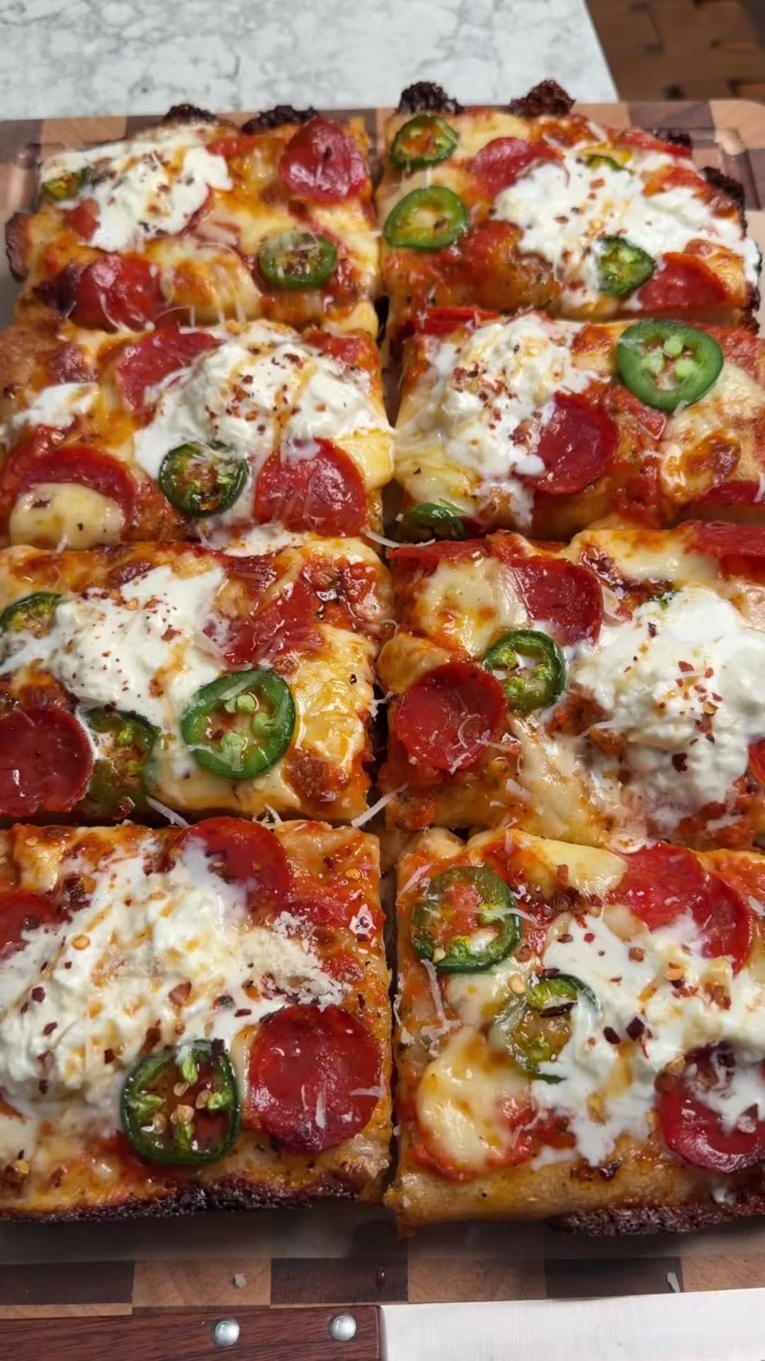 Detroit-Style Pizza with Pepperoni and Jalapeño