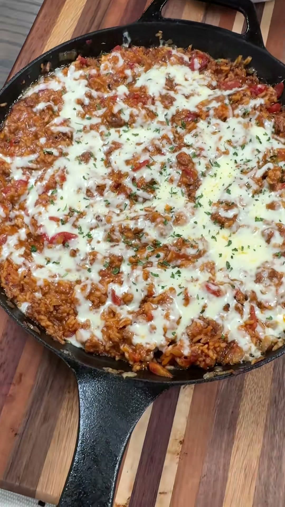 Cheesy Italian Sausage and Rice Skillet