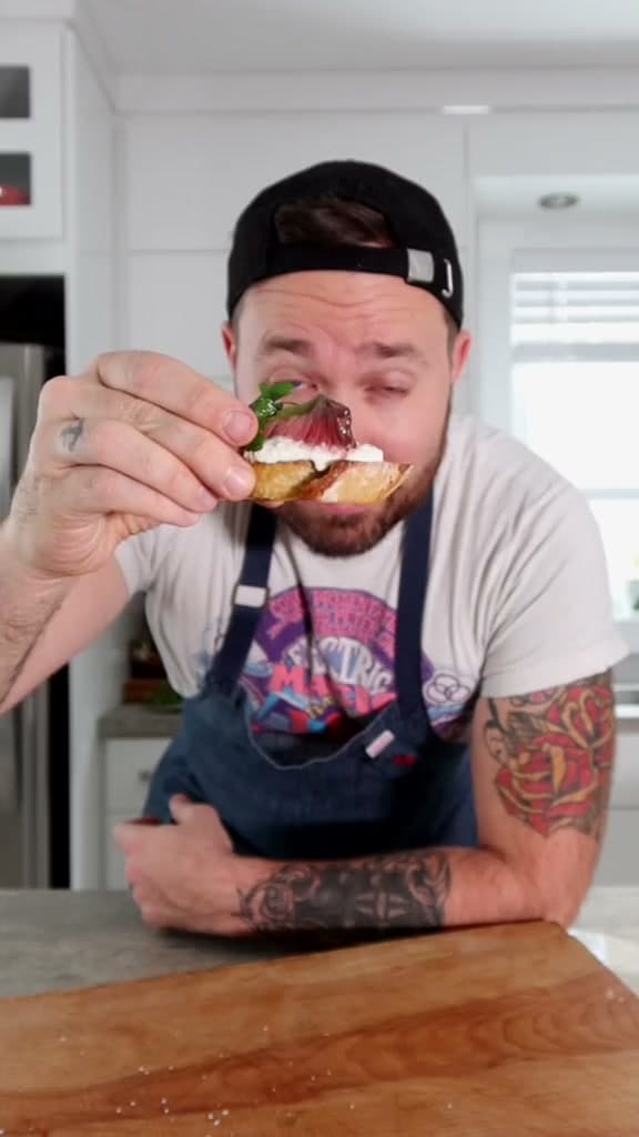 Steak, Burrata, and Grilled Jalapeño Crostini