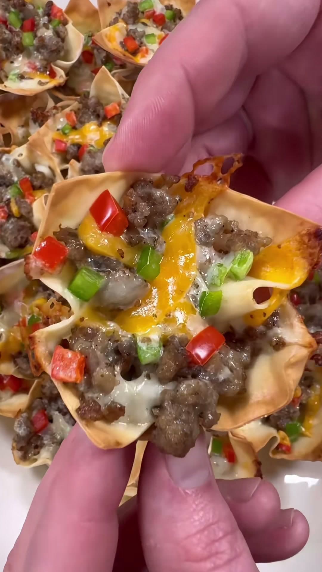 Sausage and Cheese Wonton Cups