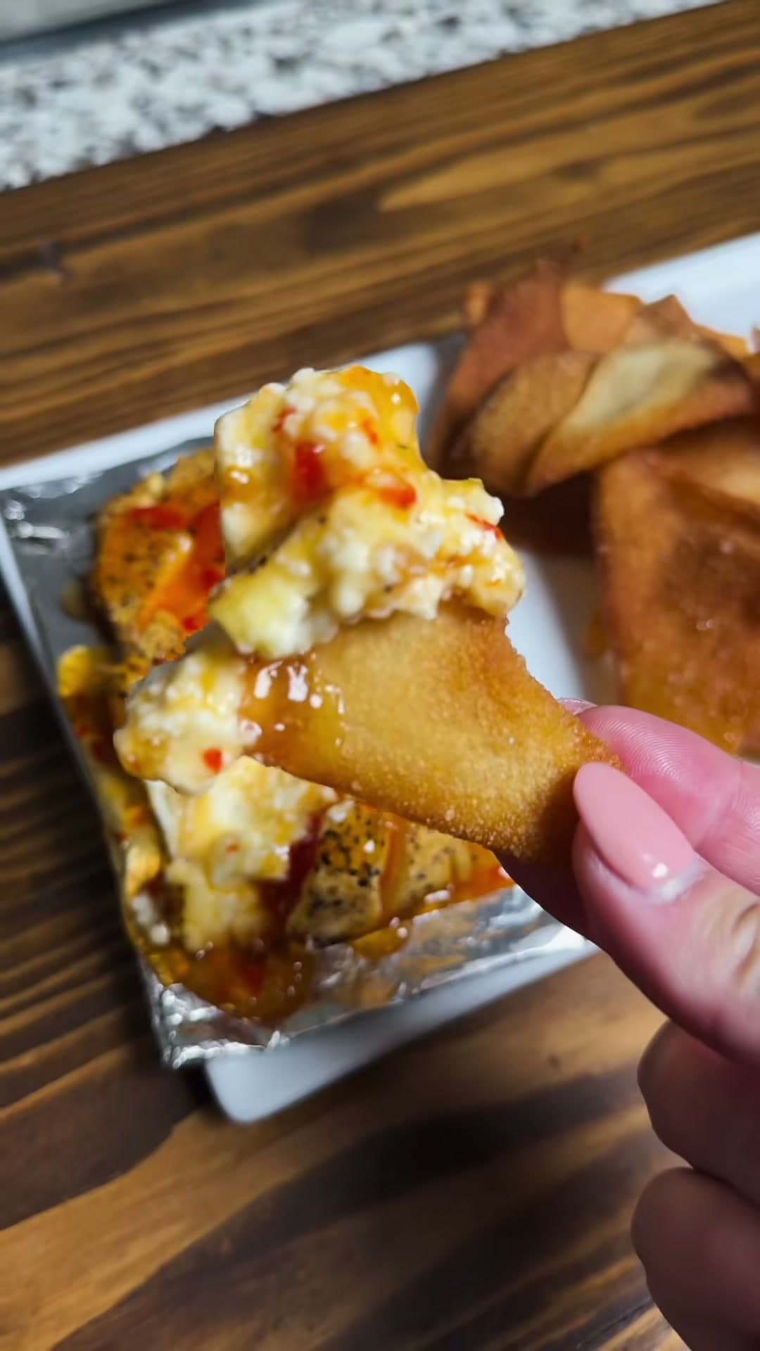 Smoked Cream Cheese with Fried Wontons