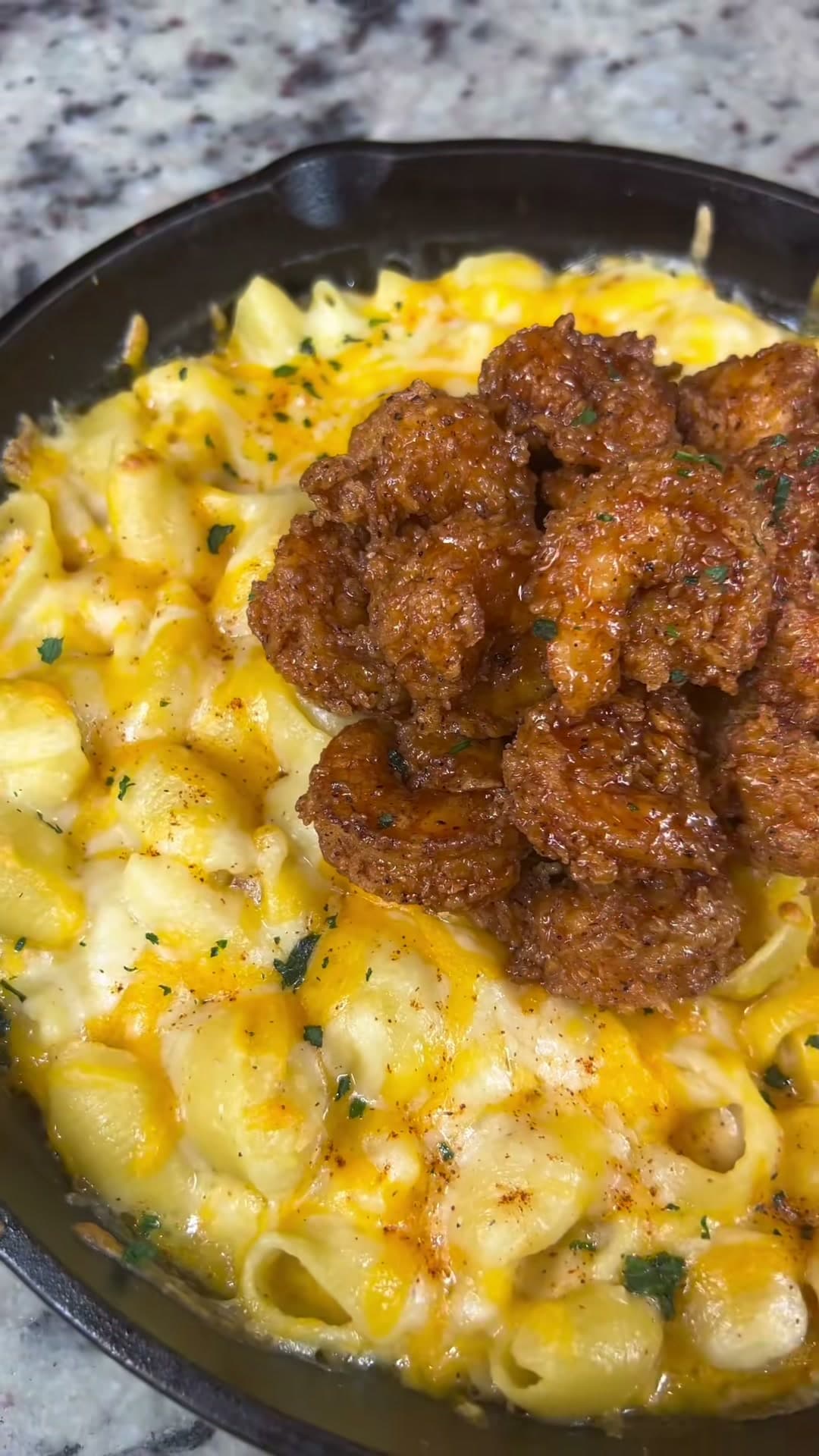 Hot Honey Fried Shrimp Mac and Cheese