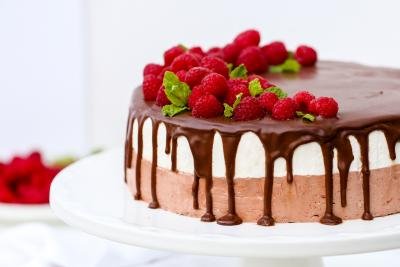 Cake on a cake stand.
