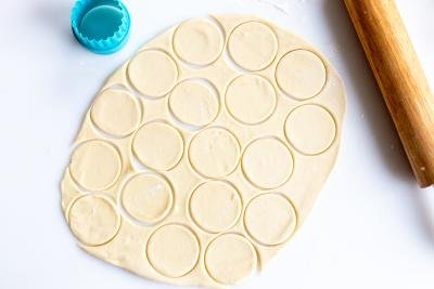 Pierogi dough rolled out cut out